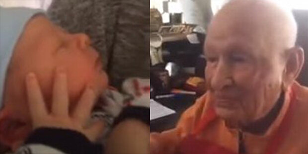 První setkání nemluvně s 105-letním dědečkem vyvolala slzy na očích příbuzných